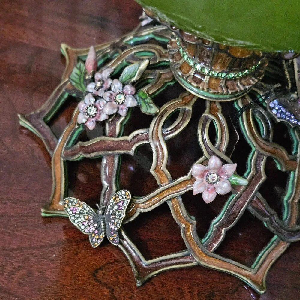 STATEMENT JAY STRONGWATER BUTTERFLY FLOWER CRYSTAL ENAMEL VASE CENTERPIECE OBJET